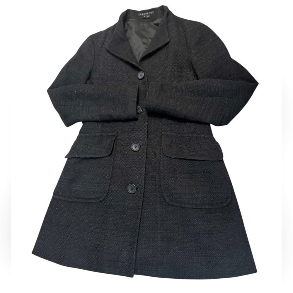 Theory S “Gessa tweed” GUC wool/cotton Black Textured Blazer w/ metallic thread - Picture 1 of 11